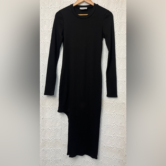 Lanston Ribbed Knit Midi Dress Size Small Black Bodycon Revolve Party Sleek Sexy - Picture 14 of 15